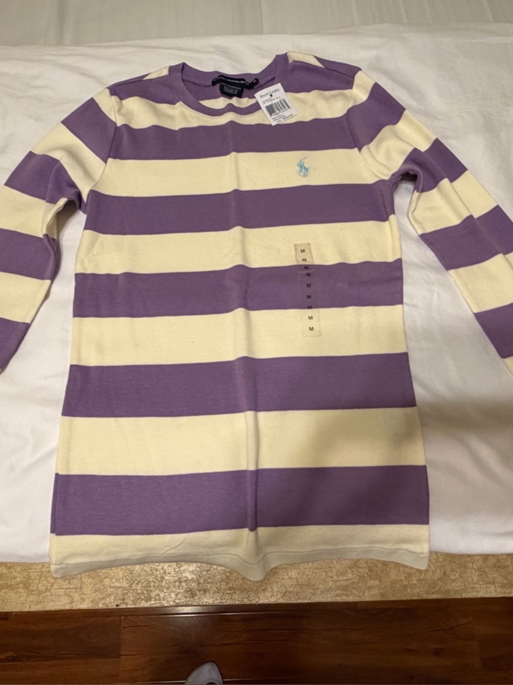 Ralph Lauren Purple and Cream Striped Long Sleeve Top